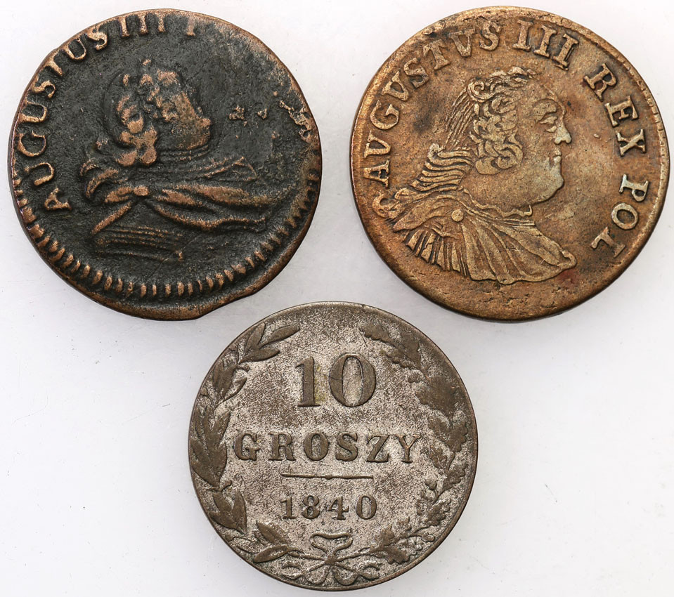 August III SAS, Polska XIX wiek. Grosz 1753, 1754, 10 groszy 1840 MW, zestaw 3 monet